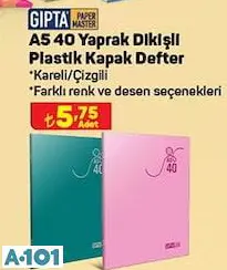 GIPTA A5 40 YAPRAK DİKİŞLİ PLASTİK KAPAK DEFTER